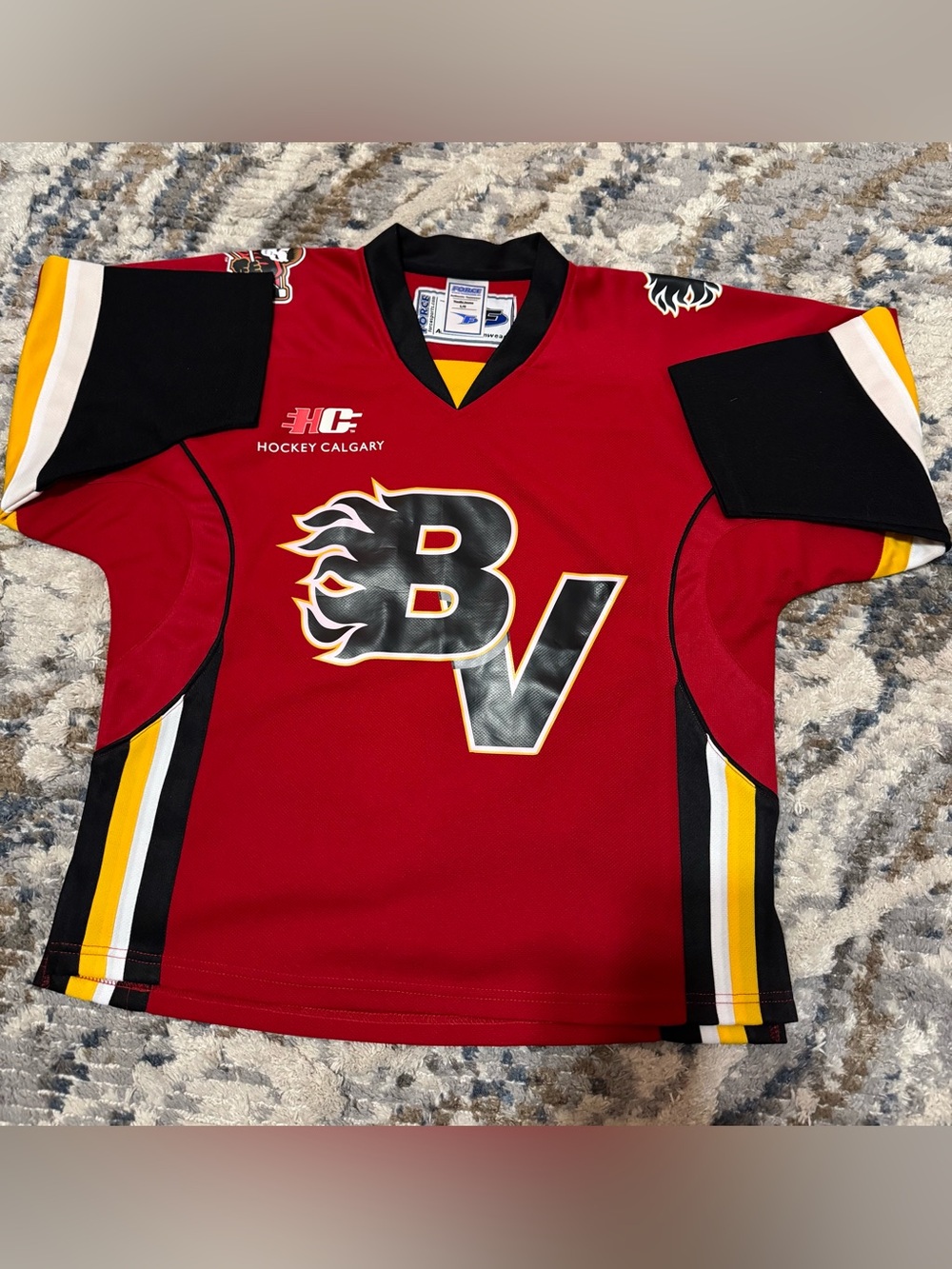 Calgary Flames 🔥 Force1 Red Black Yellow Kids Hockey Jersey with BV Flame Logo